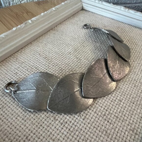 Vintage Leaf Link Bracelet Frederick Mosell Signed - Picture 3 of 11